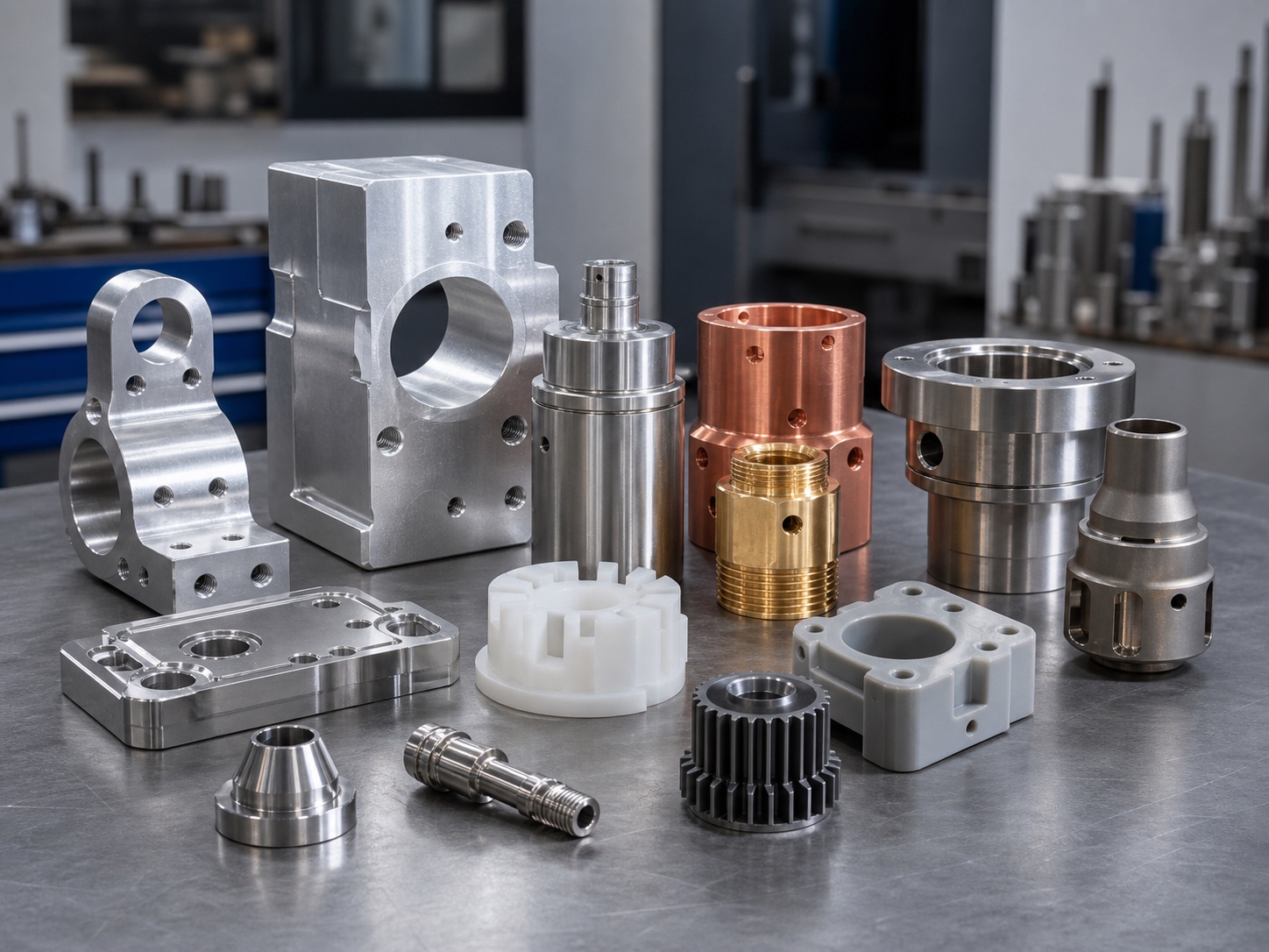CNC-Materialauswahl mit Metall- und Kunststoffmustern