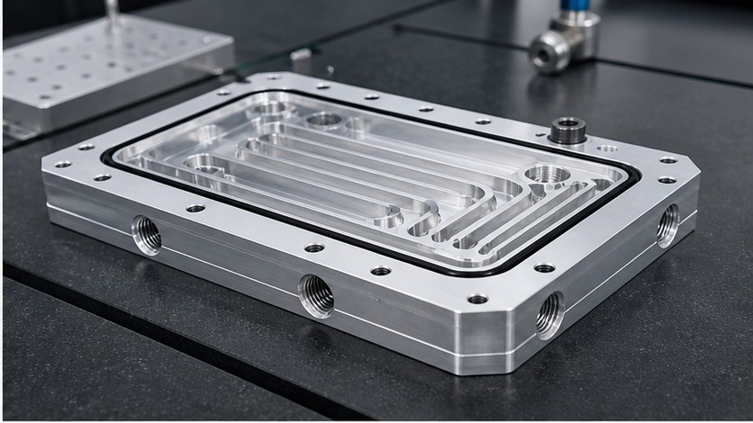Fertig bearbeitete Aluminium-Flüssigkeitskühlplatte mit Kanälen und Dichtnut