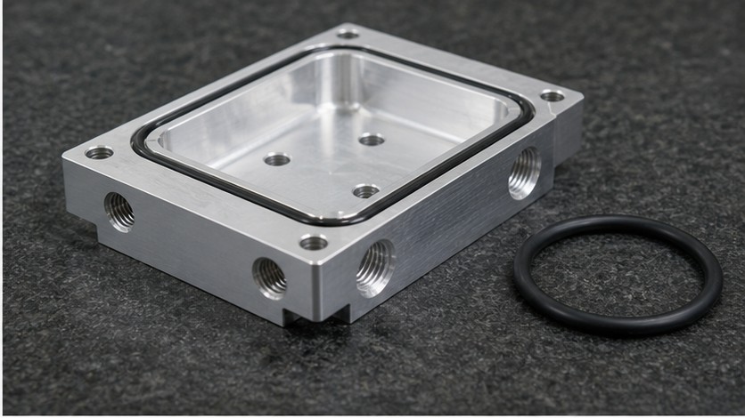 Fertige Dichtfläche mit O-Ring-Nut und Gewindeanschlüssen