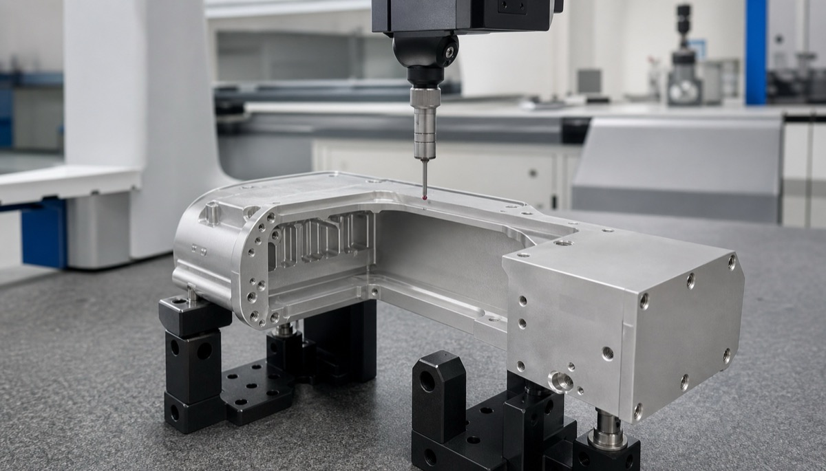 KMG-Prüfung eines Aluminiumgehäuses für optische Module mit kritischen Bohrungen