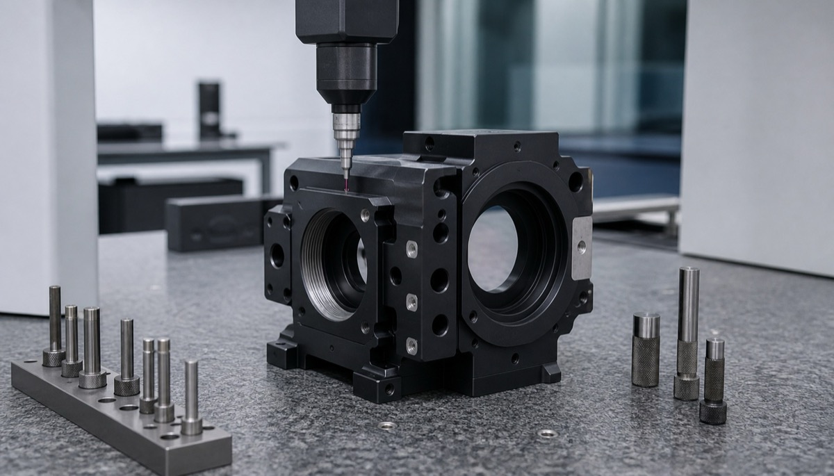 Pruefung eines schwarz eloxierten optischen Aluminiumgehaeuses nach Oberflaeche