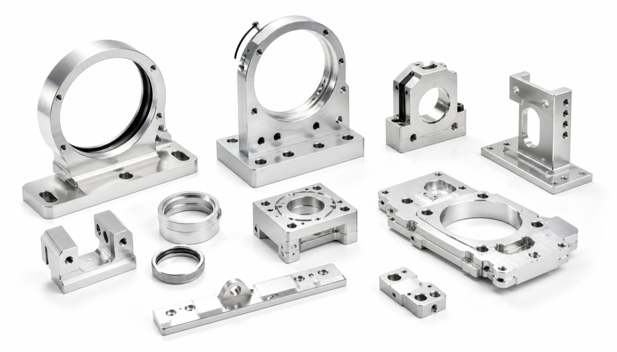 Praezise CNC-Komponenten fuer optische Instrumente mit Linsenhaltern und Bezugsmerkmalen