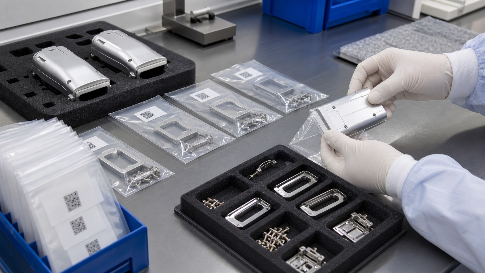Saubere Verpackung und Rückverfolgbarkeit für CNC-Komponenten von Ultraschallsonden
