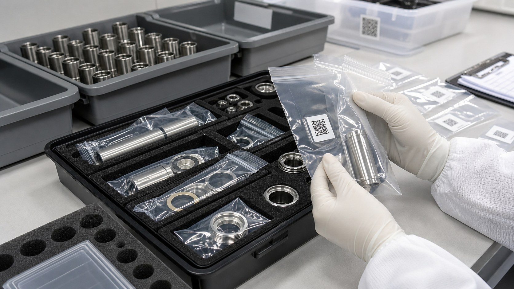 Saubere Verpackung und Rückverfolgbarkeit für CNC-Endoskop-Optikkomponenten