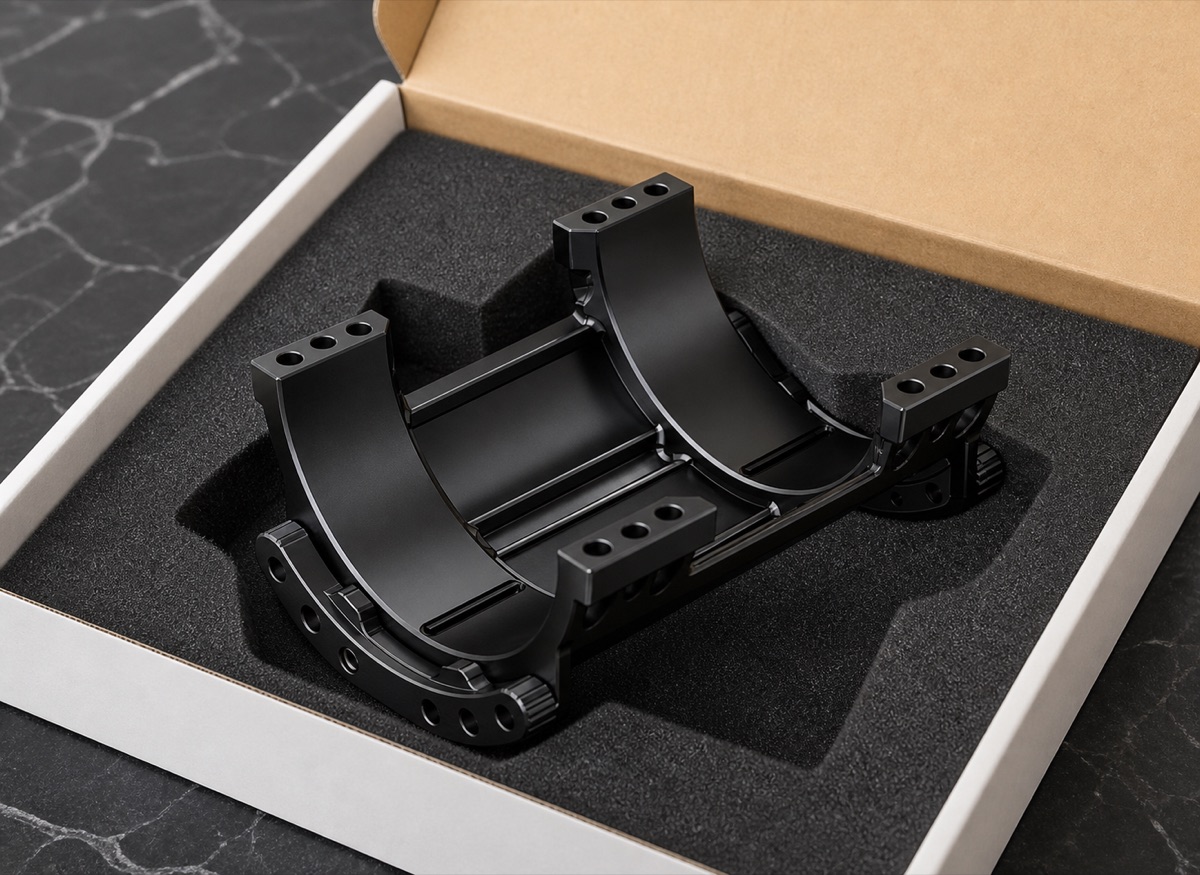 Geschuetzte Verpackung fuer schwarz eloxierten Taillenstuetzsitz eines humanoiden Roboters
