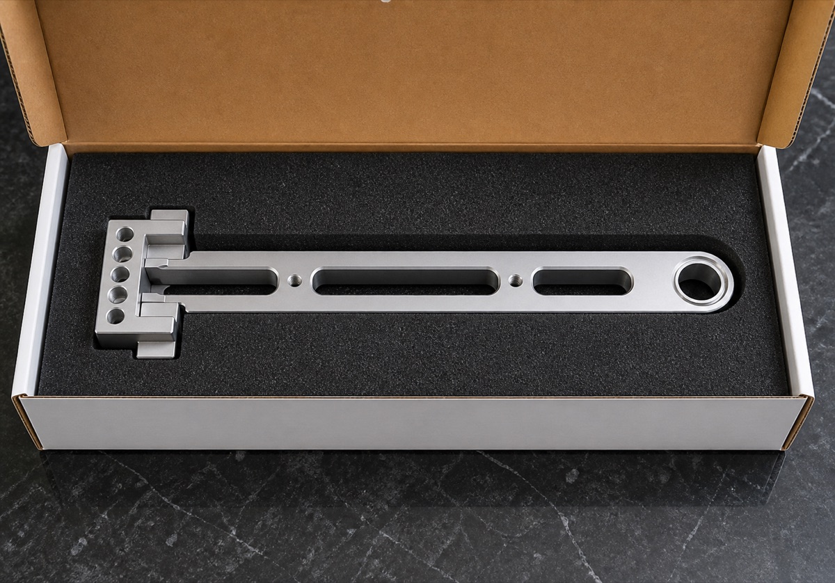 Geschuetzte Verpackung fuer einen CNC-gefertigten Haupthalter eines humanoiden Roboterhandgelenks
