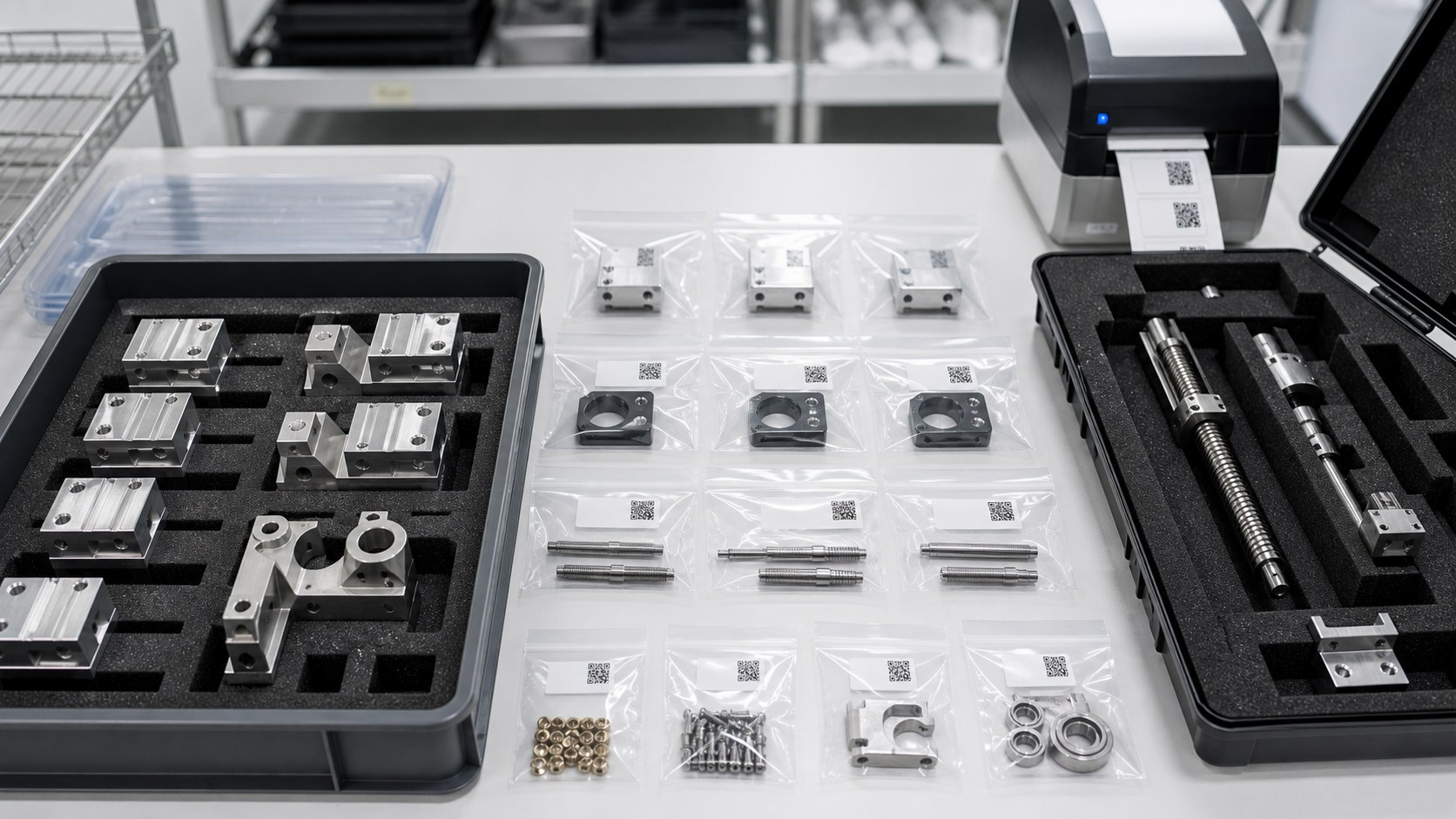 Saubere Verpackung und Rückverfolgbarkeit für CNC-Komponenten medizinischer Pumpen