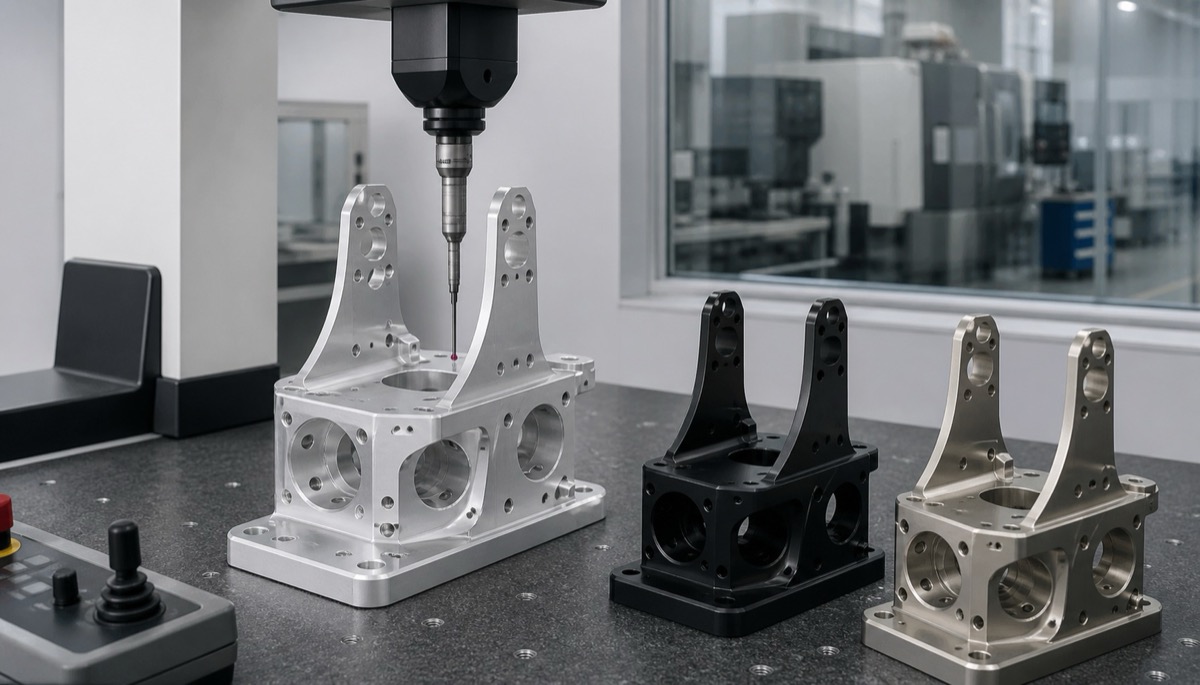 Pruefung eloxierter und chemisch vernickelter Roboter Aluminiumteile