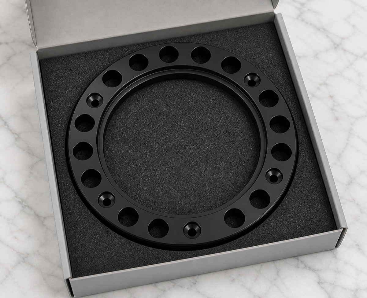 Schaumverpackung fuer schwarz eloxierte duenne Lagerdruckplatte