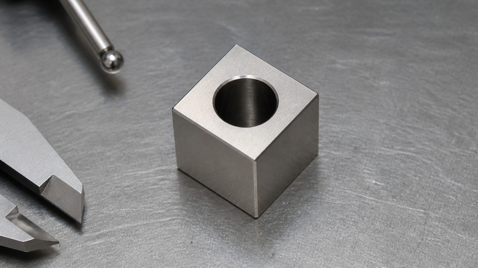 Prototypenbearbeitung eines quadratischen 316L-Anschlagblocks fuer automatisierte Anlagen