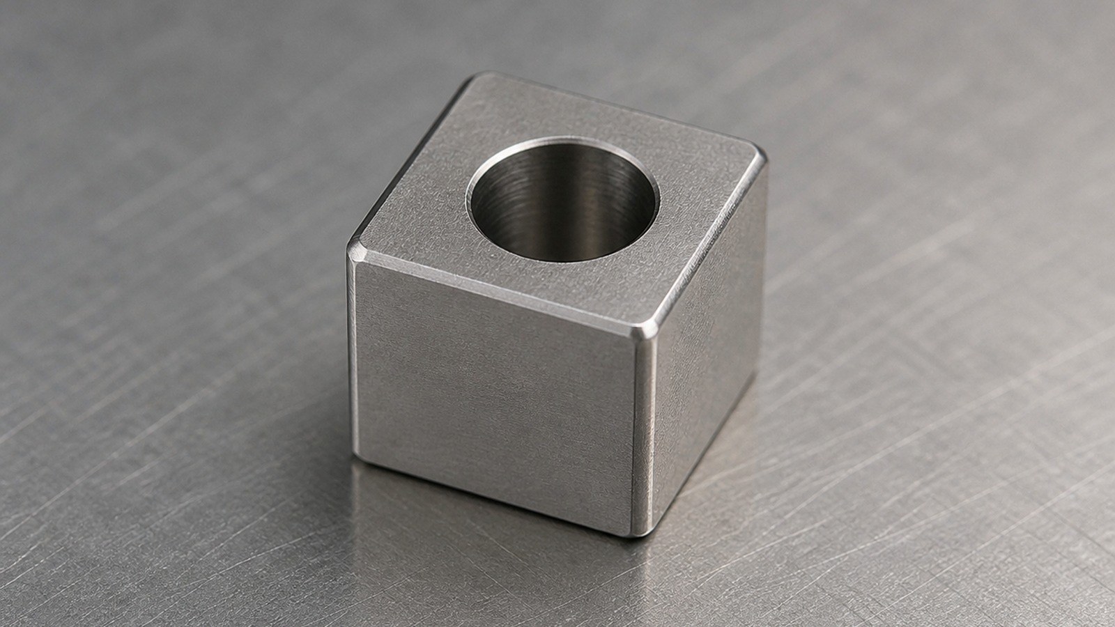 Prototypenbearbeitung eines quadratischen 316L-Anschlagblocks fuer automatisierte Anlagen