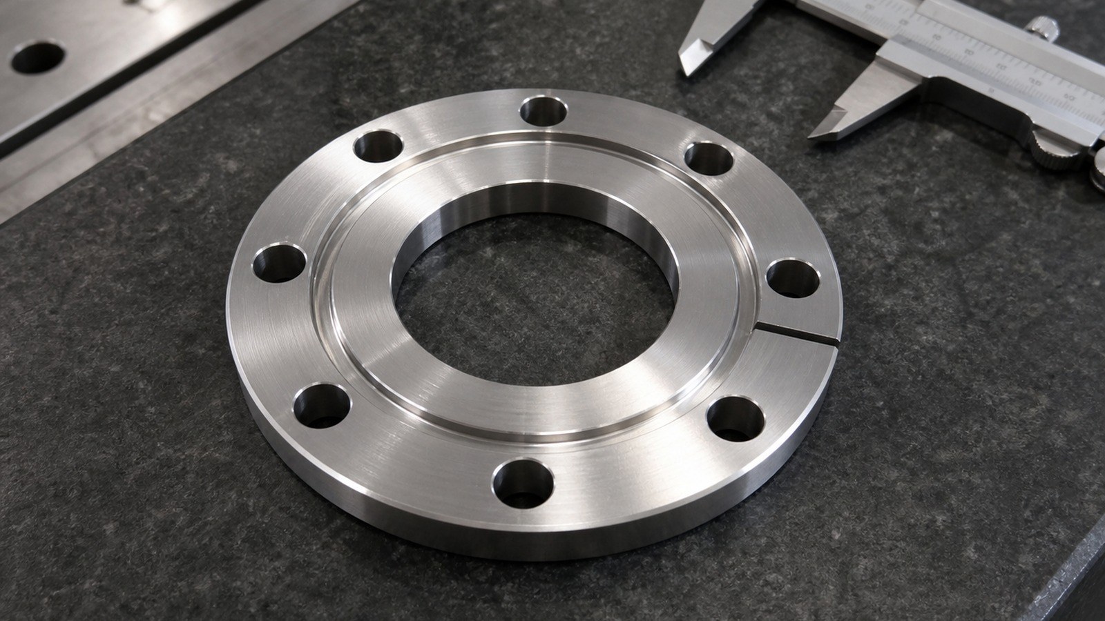 CNC-Bearbeitung eines Edelstahl-Rundflansches fuer automatisierte Montageanlagen