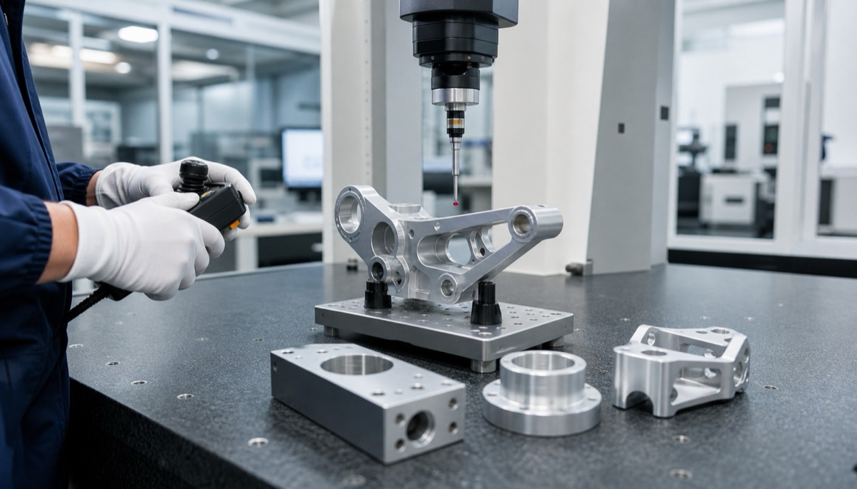 CMM-Prüfung eines Aluminium-Roboterhalters nach der Präzisionsbearbeitung