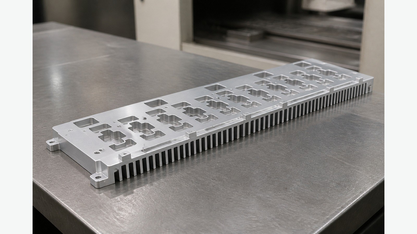 Bearbeitung von Aluminium-Kuehlkoerpern fuer Elektronikmodule: Bezugssystem, Nuten und Kanten