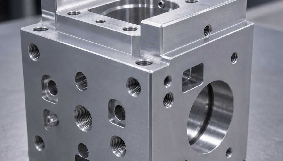 Präzisions-CNC-Block mit vielen Bohrungen und Bezugsmerkmalen