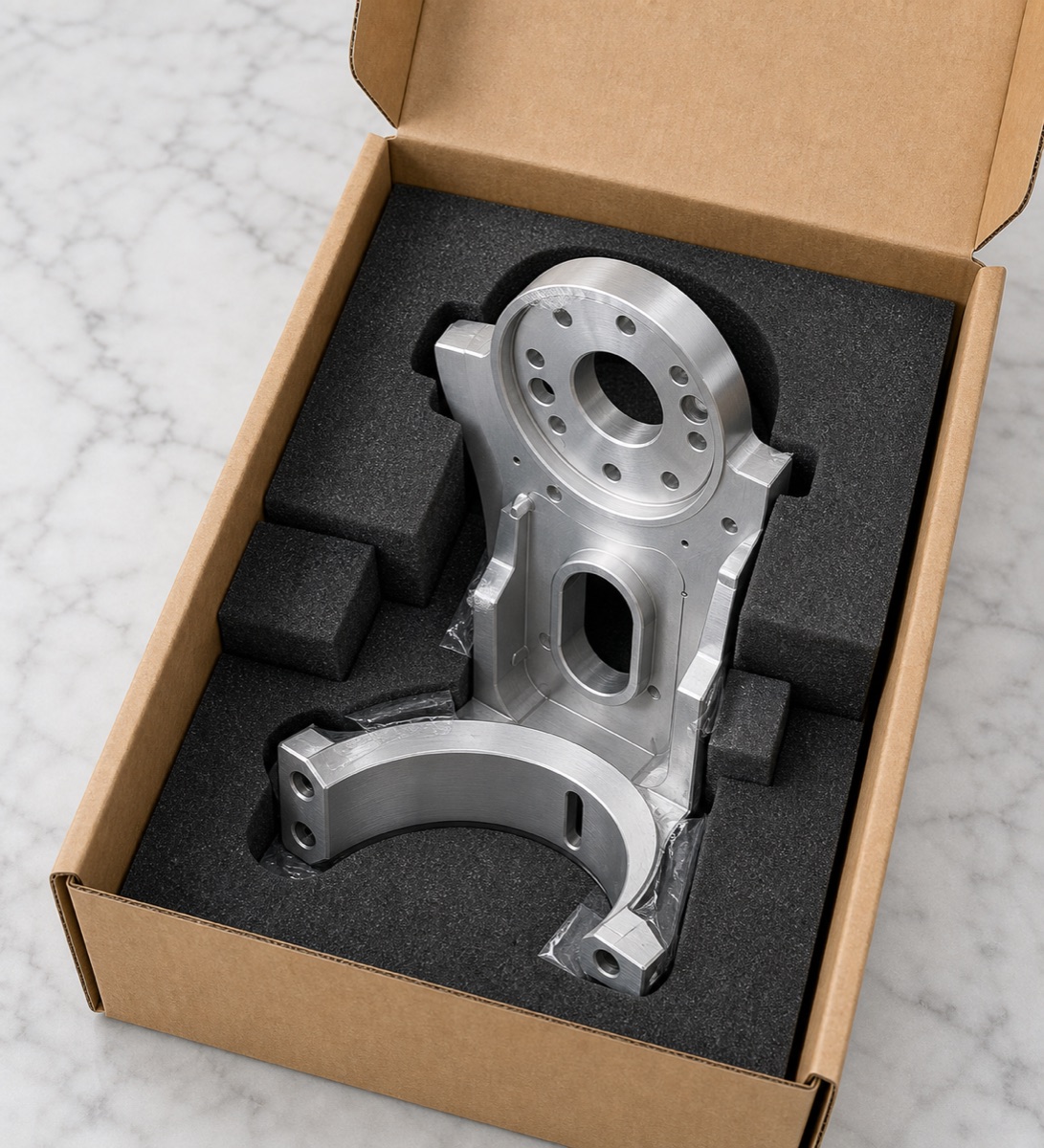 Schutzverpackung fuer einen 6061-T6 vertikalen Befestigungsflansch mit Ring und Bogensitz