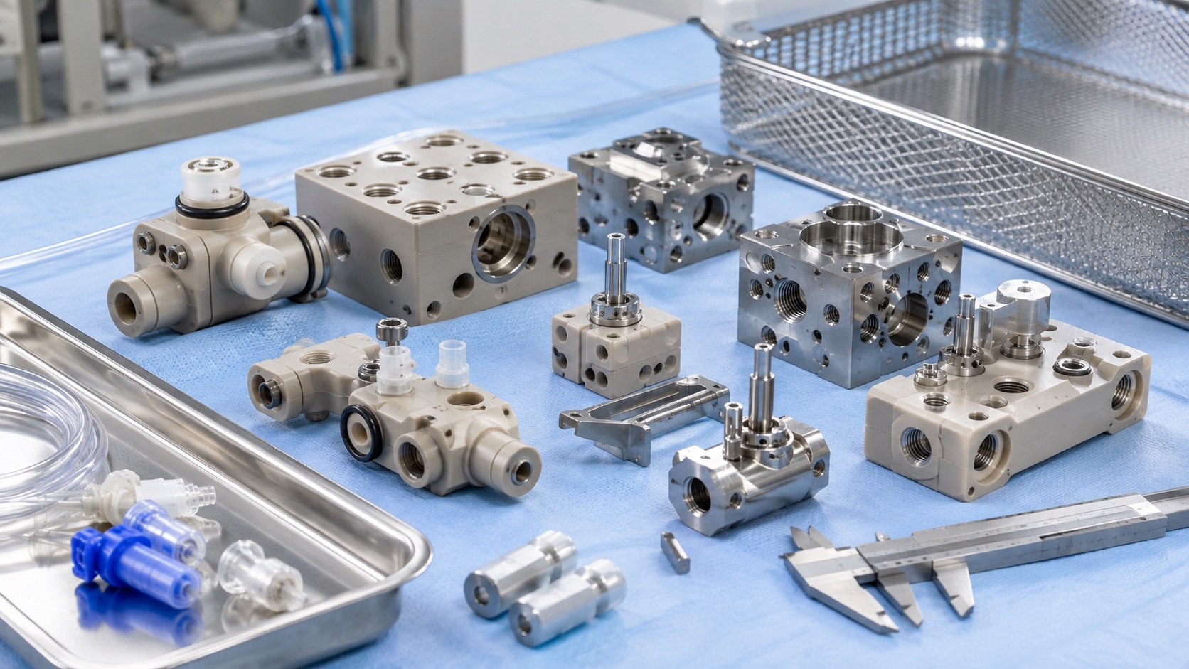 CNC-Bearbeitung medizinischer Fluidsteuerungsteile: PEEK-Verteiler, Ventilblöcke und Dichtflächen