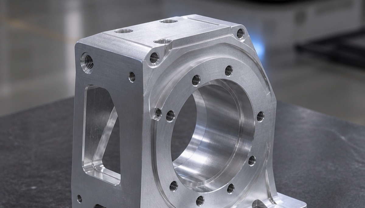 CNC-gefertigter Aluminiumhalter für optische Instrumente mit Bohrung und Fenster