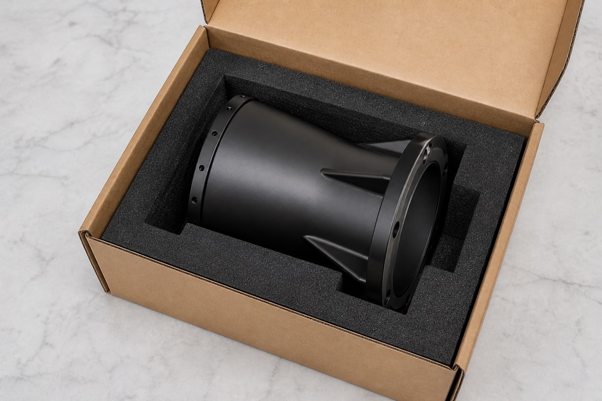 Schützende Schaumverpackung für eine schwarz eloxierte Roboterbasis der siebten Achse