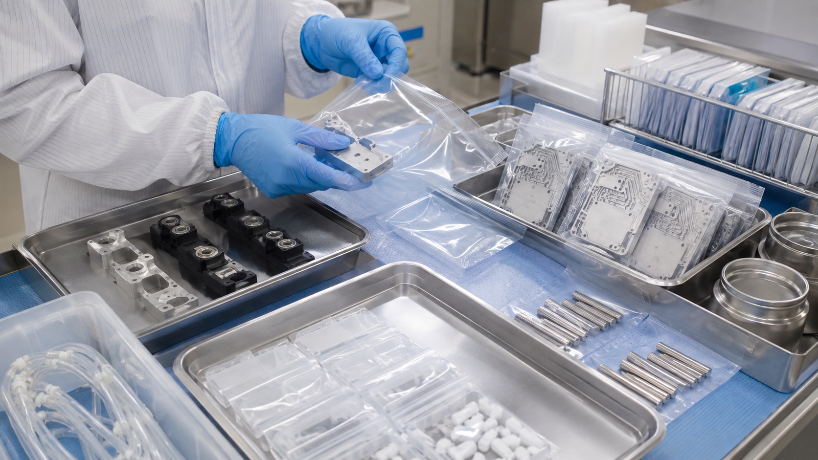 Saubere Verpackung fuer Medizingeraetemontage