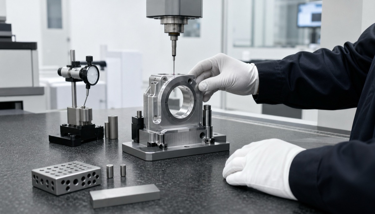 CMM-Prüfung von Bezug und Bohrbild eines optischen Gehäuses