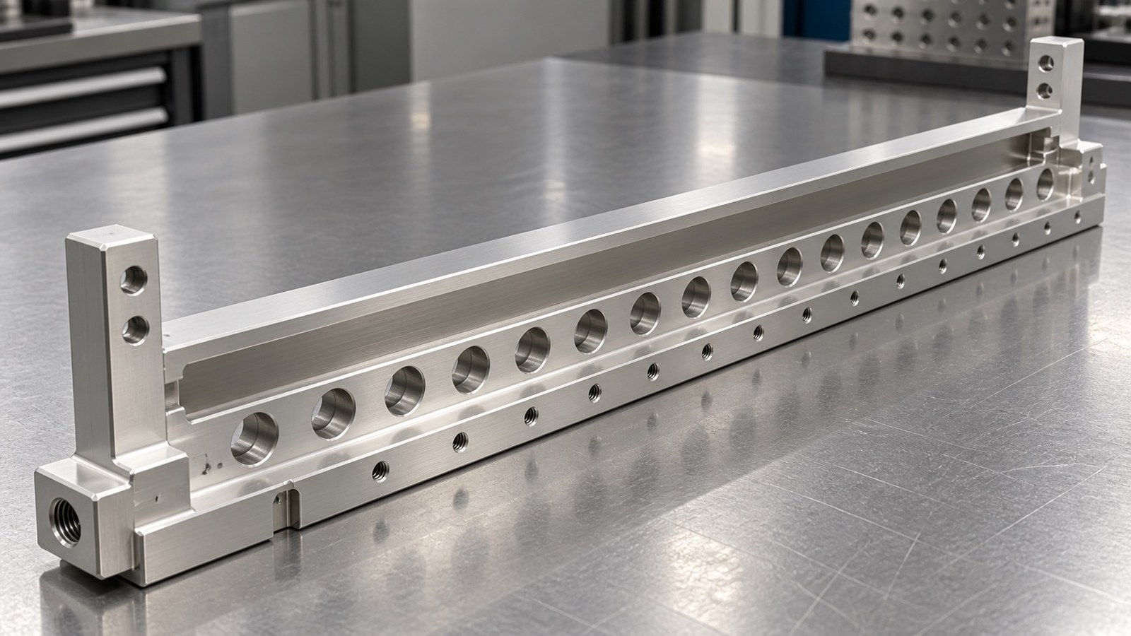 CNC-Bearbeitungsanalyse fuer einen langen Montagerahmen in der Automatisierung