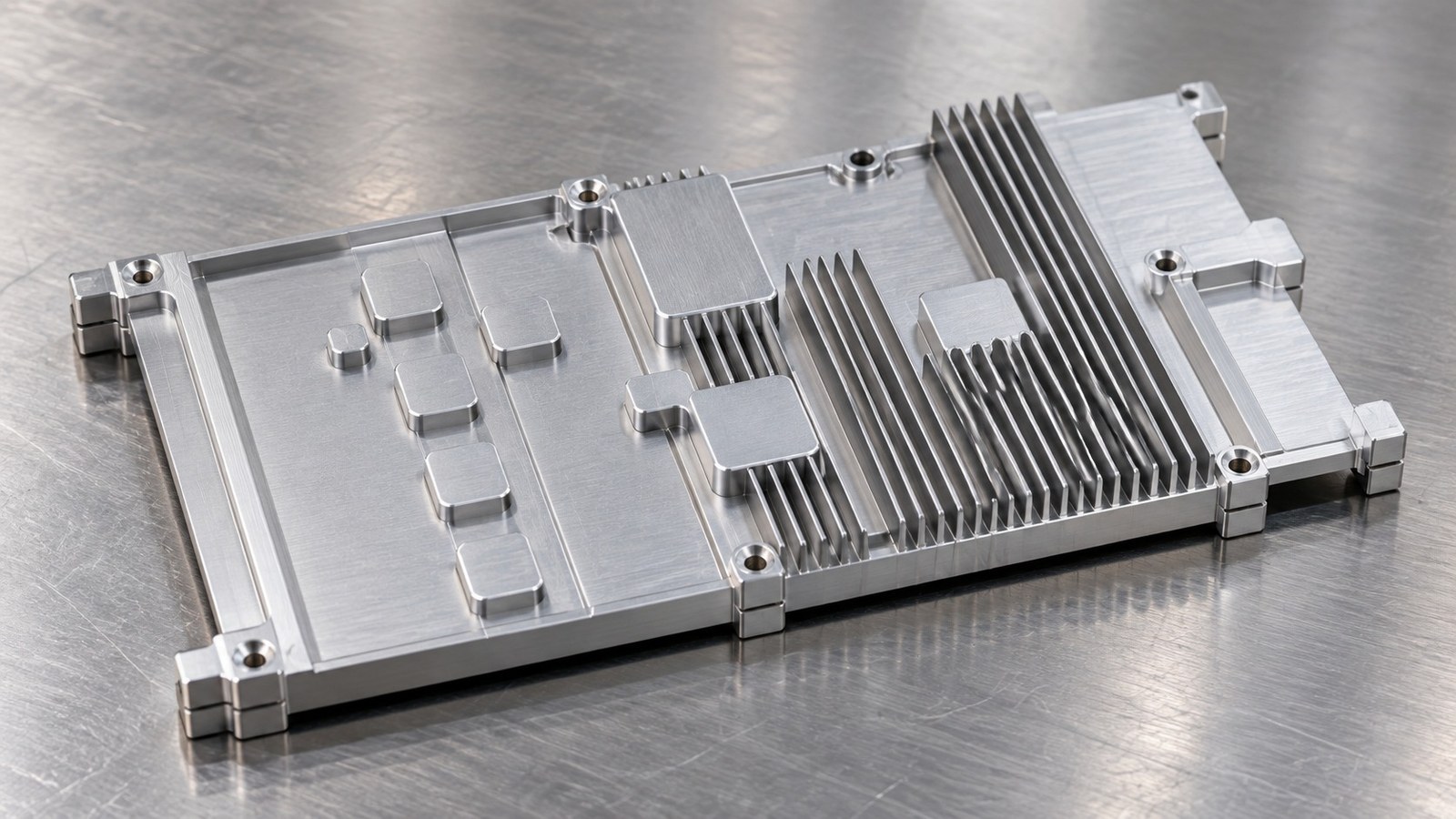 Bearbeitungsanalyse fuer einen Aluminium-Rippenkuehlkoerper mit Bohrbild in Elektronikmodulen