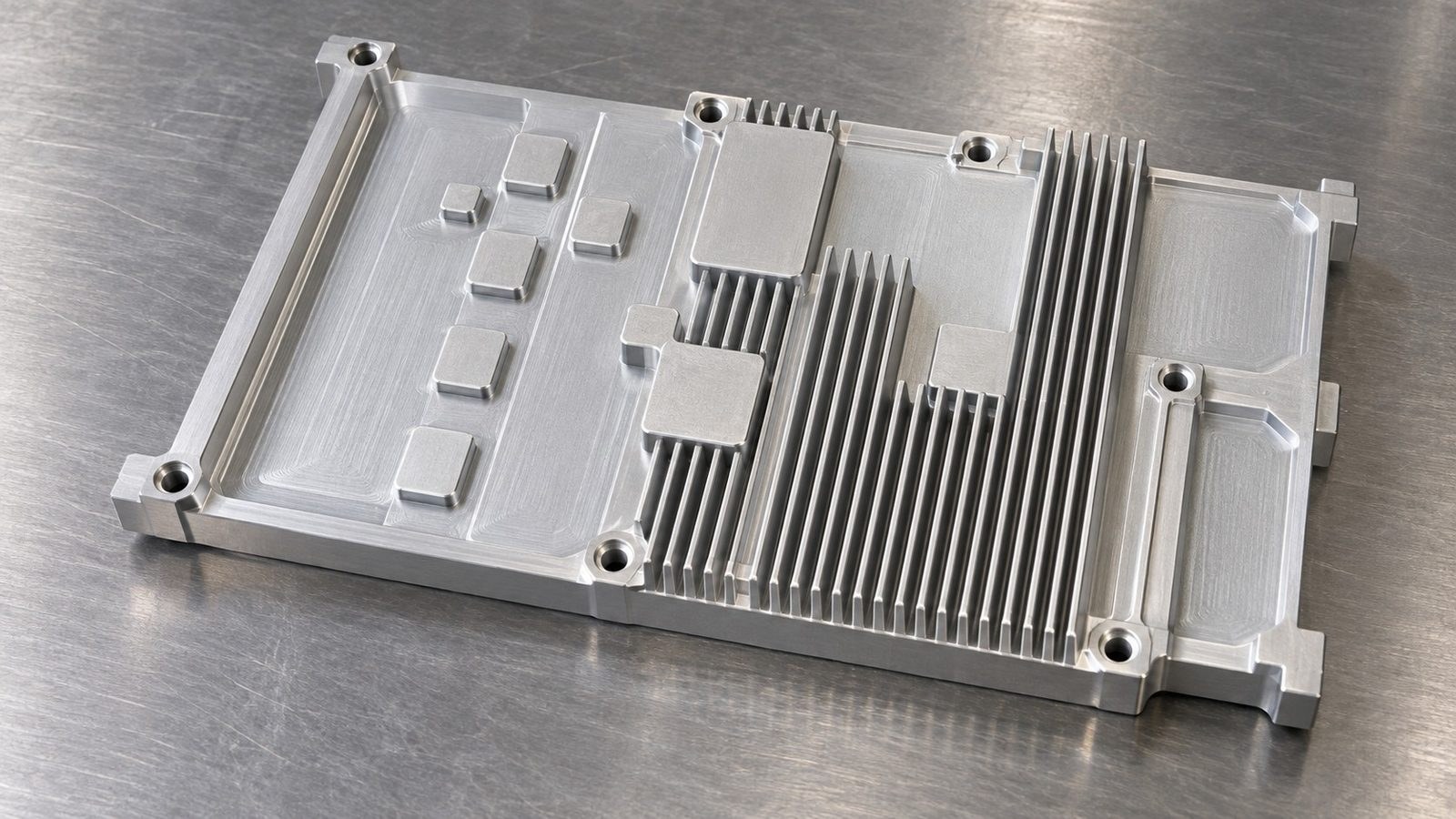 Bearbeitungsanalyse fuer einen Aluminium-Rippenkuehlkoerper mit Bohrbild in Elektronikmodulen