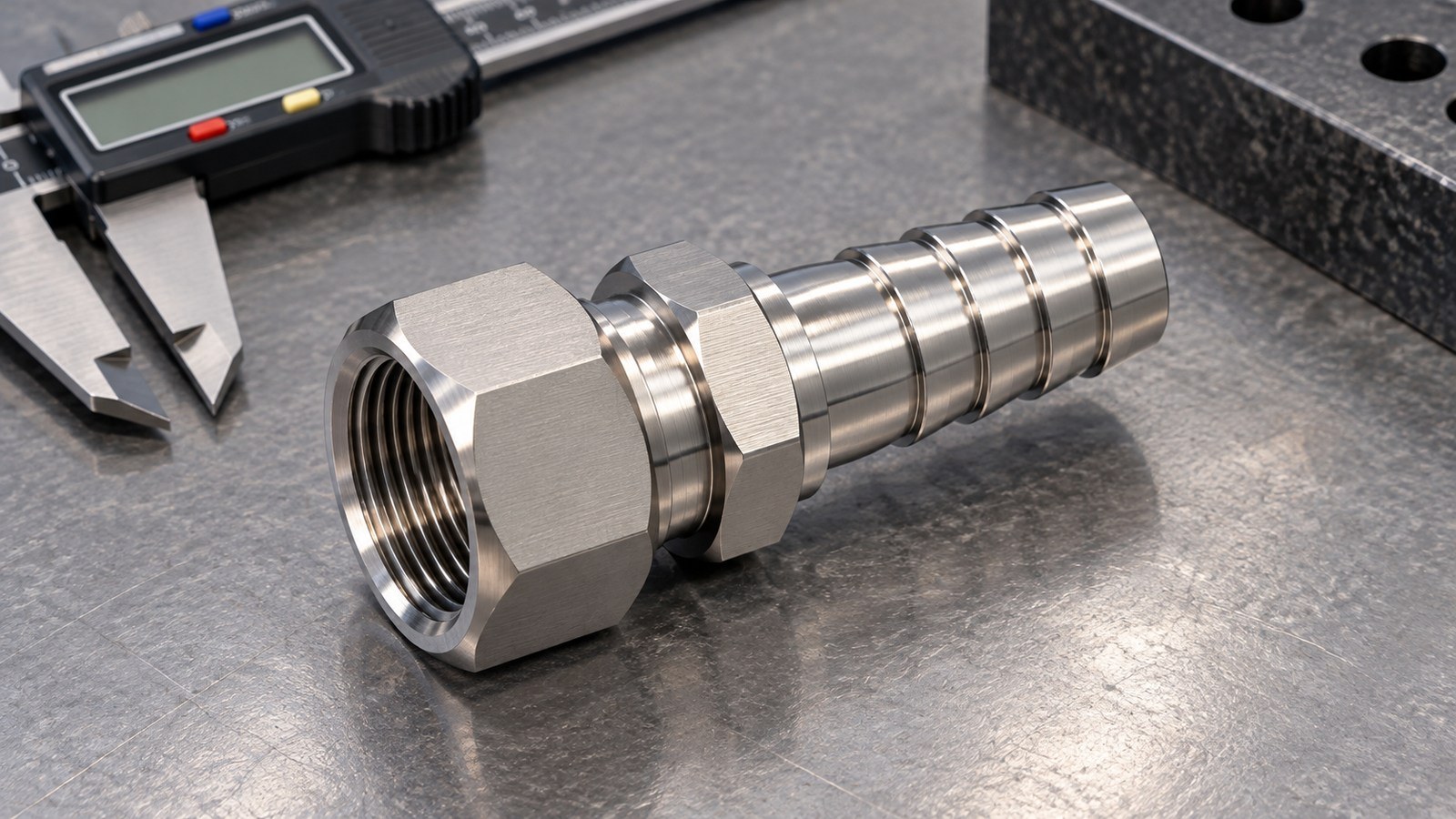 Bearbeitungsanalyse eines Klemmring-auf-Schlauchtuelle-Adapters fuer Automatisierungsanlagen